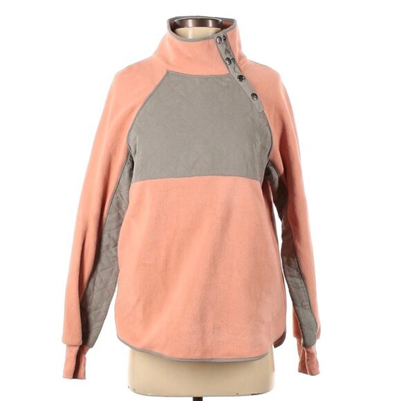 Entro Pullover Quilted Fleece Snap Neck Peach Grey Small Sweatshirt Jacket - Picture 10 of 11